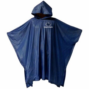 navy adult medium weight rain poncho with printed Penn State below Athletic Logo
